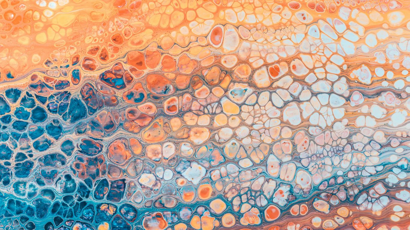 an abstract painting with blue, orange and yellow colors