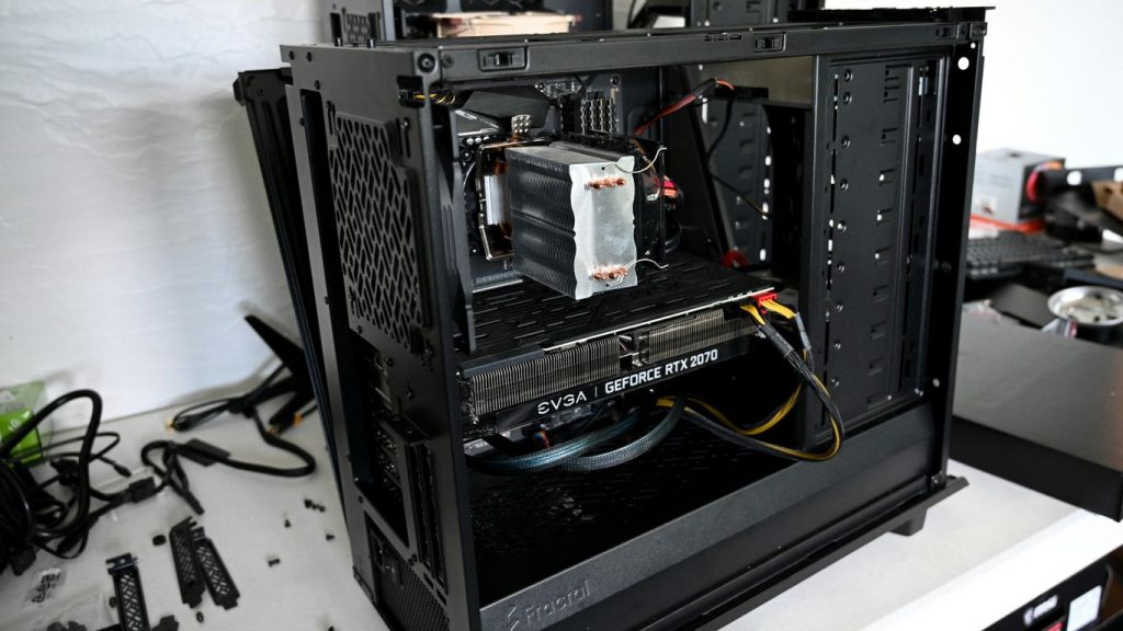 black computer tower on white table