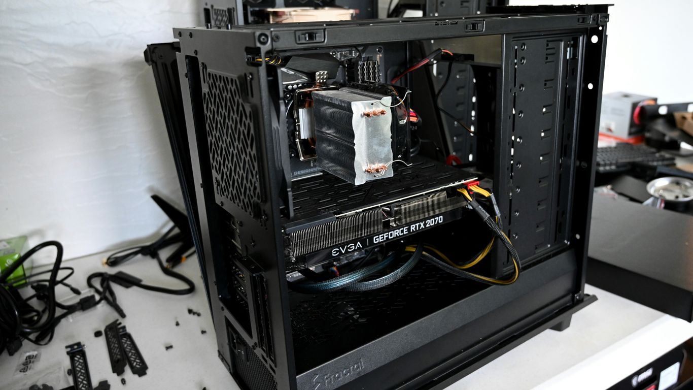 black computer tower on white table