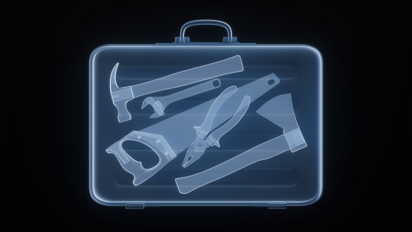 X-ray of a toolbox filled with various tools